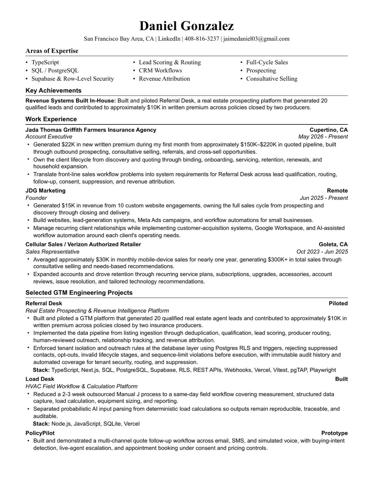 Daniel Gonzalez resume